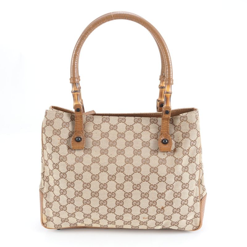 Gucci GG Canvas Bamboo 112526 Leather Tote Bag Shoulder Hand Brown Women's ECM