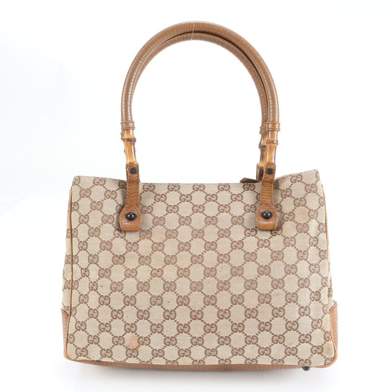 Gucci GG Canvas Bamboo 112526 Leather Tote Bag Shoulder Hand Brown Women's ECM
