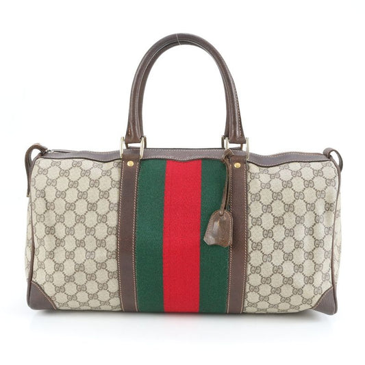 Gucci GG Supreme Sherry Line Leather Boston Bag Business Travel Tote Genuine