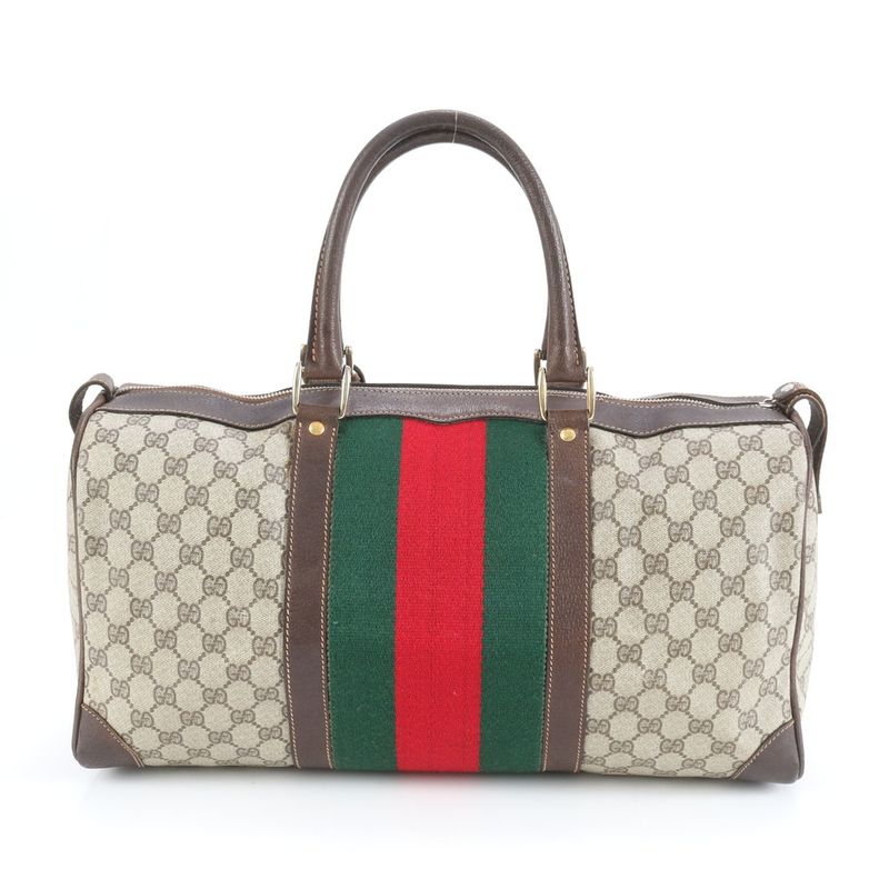 Gucci GG Supreme Sherry Line Leather Boston Bag Business Travel Tote Genuine