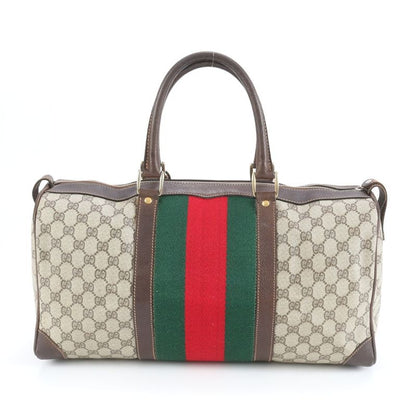 Gucci GG Supreme Sherry Line Leather Boston Bag Business Travel Tote Genuine
