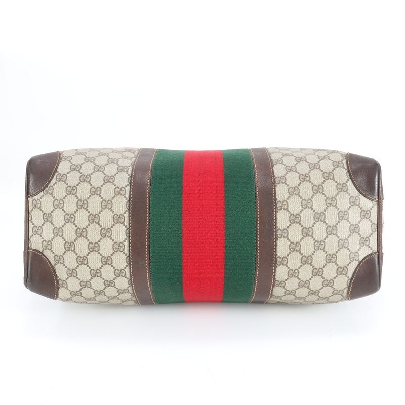 Gucci GG Supreme Sherry Line Leather Boston Bag Business Travel Tote Genuine