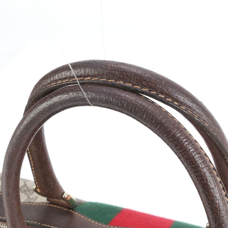 Gucci GG Supreme Sherry Line Leather Boston Bag Business Travel Tote Genuine