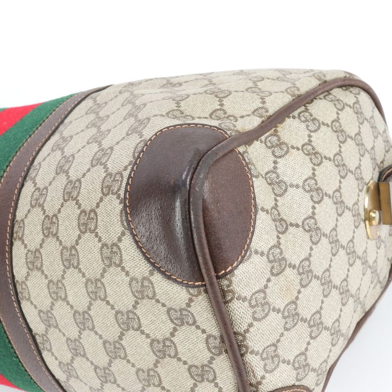 Gucci GG Supreme Sherry Line Leather Boston Bag Business Travel Tote Genuine