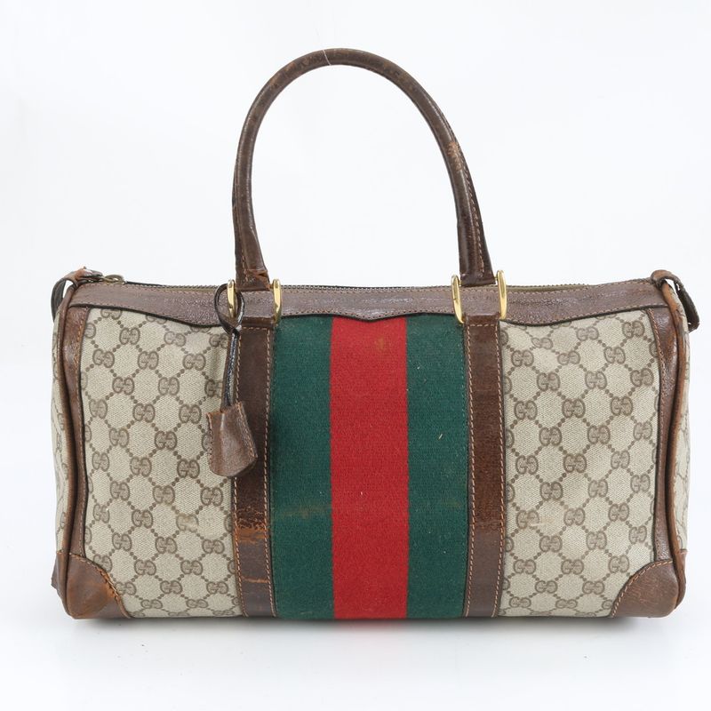 Vintage Old Gucci GG Supreme Sherry Line Boston Bag Business Travel Tote