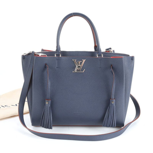 Louis Vuitton Lock Me M54571 Leather 2WAY Tote Bag Crossbody Shoulder Marine