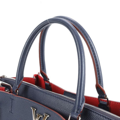 Louis Vuitton Lock Me M54571 Leather 2WAY Tote Bag Crossbody Shoulder Marine