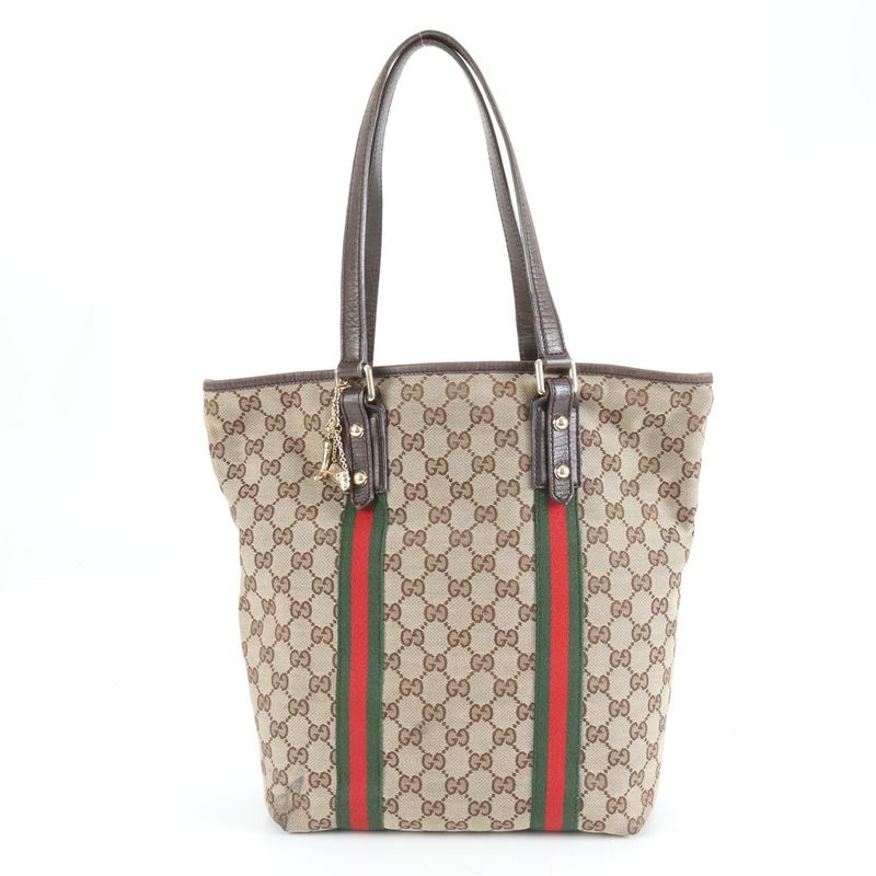 Gucci GG Canvas Sherry Line 162399 Leather Tote Bag Shoulder Hand Women's RRM