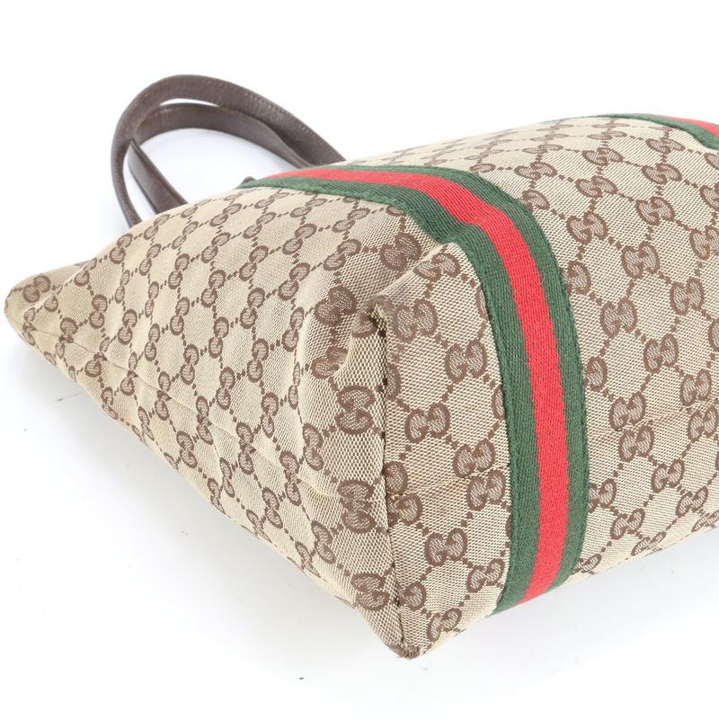 Gucci GG Canvas Sherry Line 162399 Leather Tote Bag Shoulder Hand Women's RRM