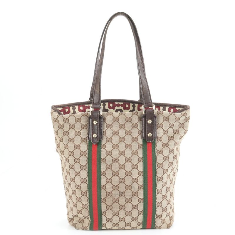 Gucci GG Canvas Sherry Line 162399 Leather Tote Bag Shoulder Hand Women's RRM