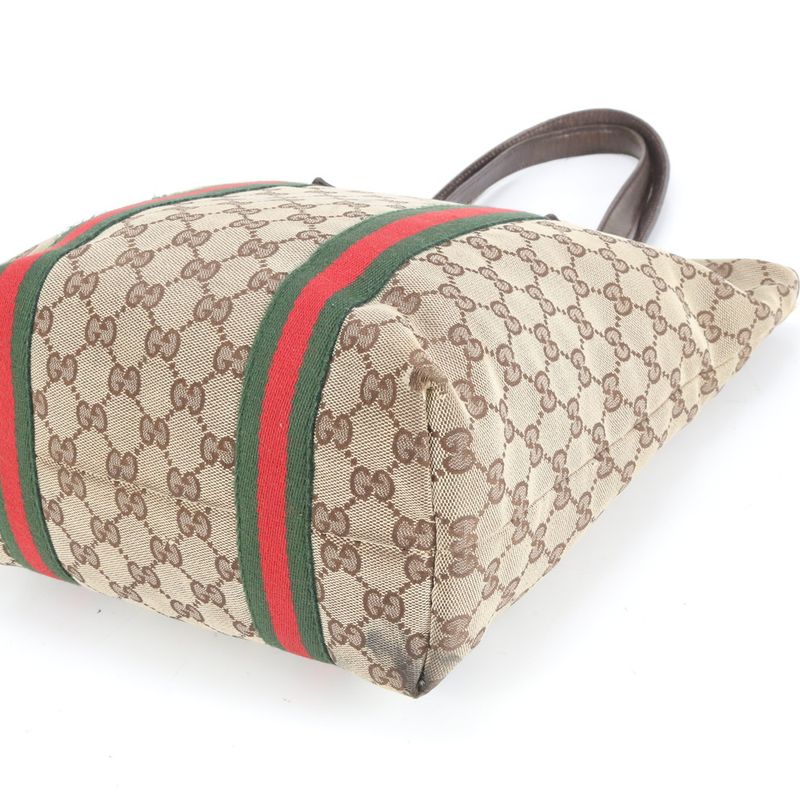 Gucci GG Canvas Sherry Line 162399 Leather Tote Bag Shoulder Hand Women's RRM