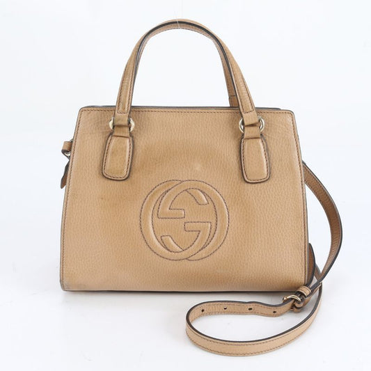 Gucci Soho Interlocking G 607722 Leather 2WAY Handbag Crossbody Shoulder Women