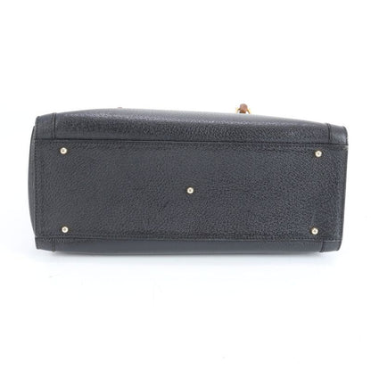 Vintage Old Gucci Bamboo Leather Handbag Tote Genuine Leather Black Branded