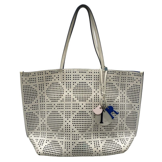 Dior/christian Dior Tote Bag Canage Dioriva White Perforated Leather