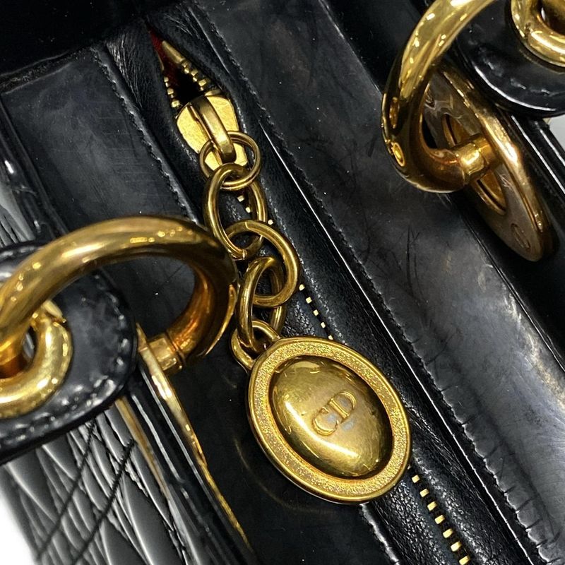 Dior/christian Dior Handbag Lady Dior Medium Black Gold Hardware Leather