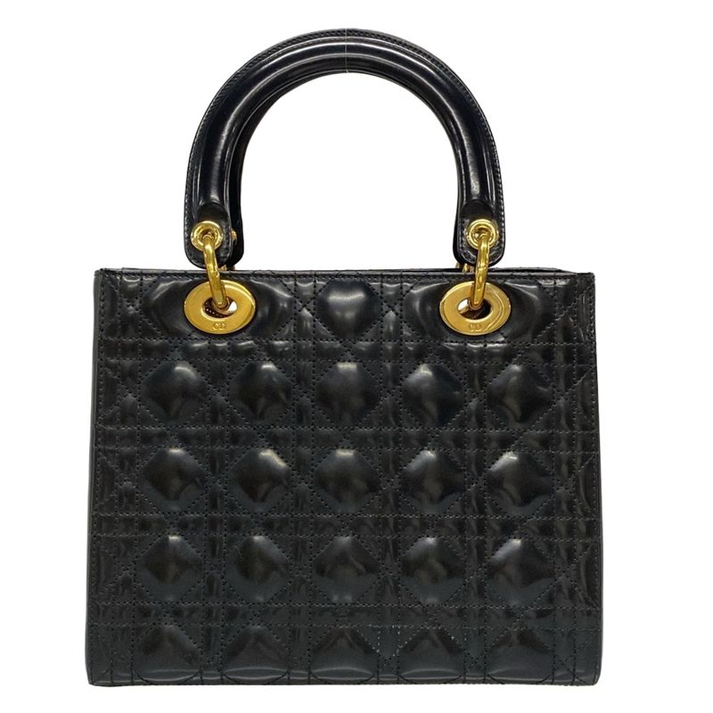 Dior/christian Dior Handbag Lady Dior Medium Black Gold Hardware Leather