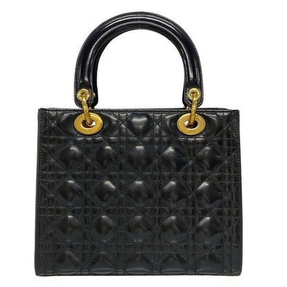 Dior/christian Dior Handbag Lady Dior Medium Black Gold Hardware Leather