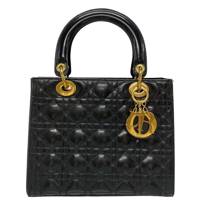 Dior/christian Dior Handbag Lady Dior Medium Black Gold Hardware Leather