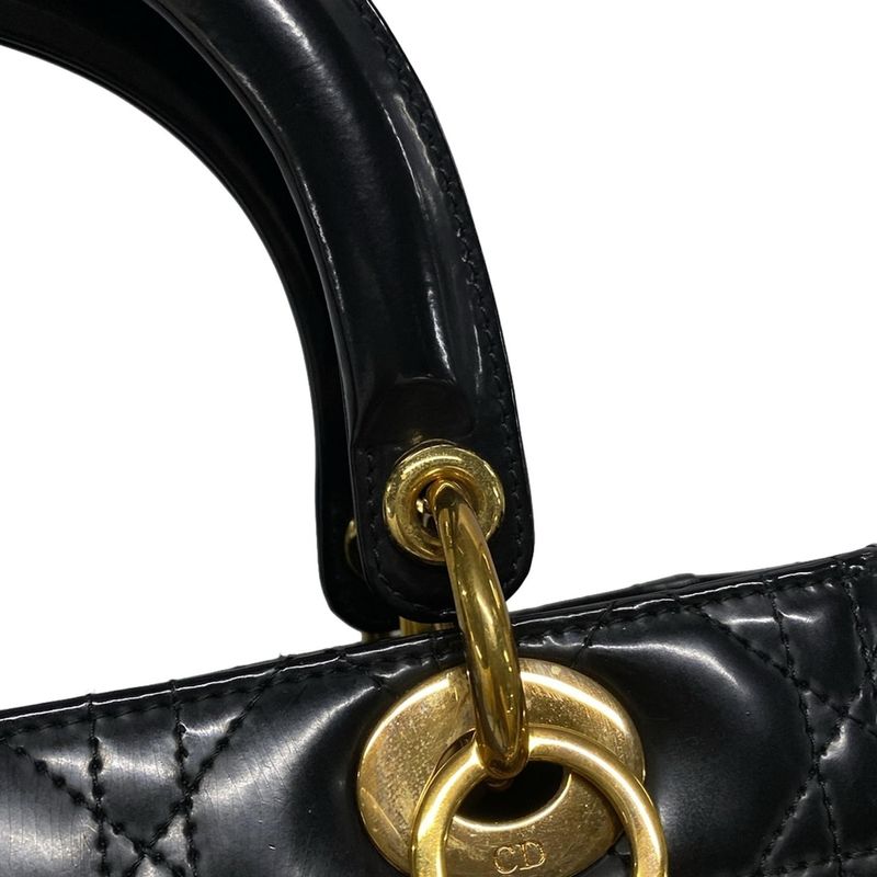 Dior/christian Dior Handbag Lady Dior Medium Black Gold Hardware Leather