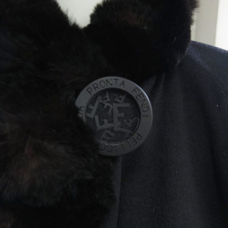 Fendi Orillag Fur Cashmere Silk Double Face Coat Reversible Long Length Logo