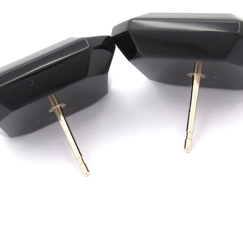 Chanel Earrings Coco Mark Black×gold×clear