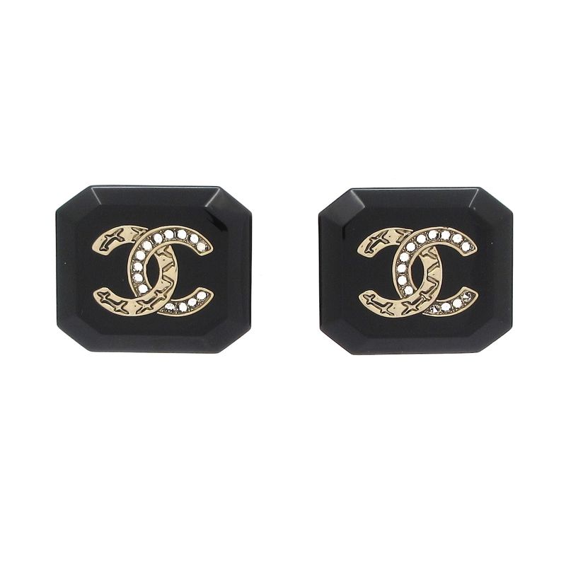 Chanel Earrings Coco Mark Black×gold×clear