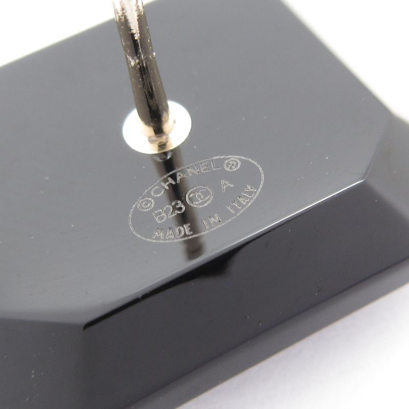 Chanel Earrings Coco Mark Black×gold×clear