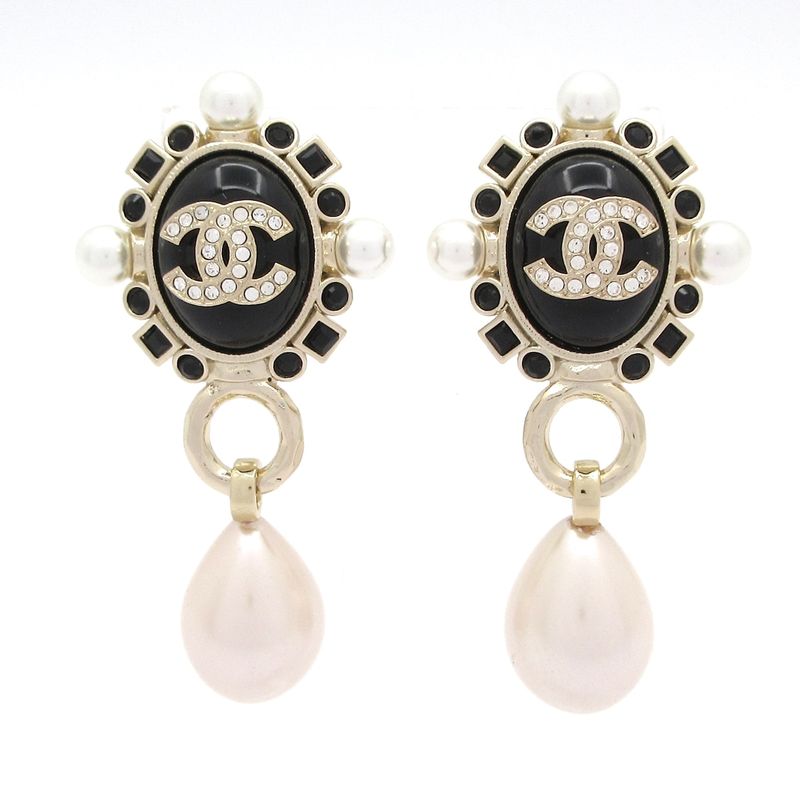 Chanel Earrings Coco Mark Black×gold×white