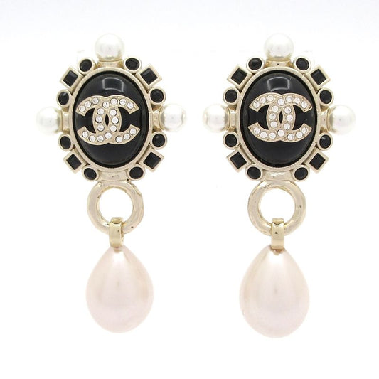 Chanel Earrings Coco Mark Black×gold×white