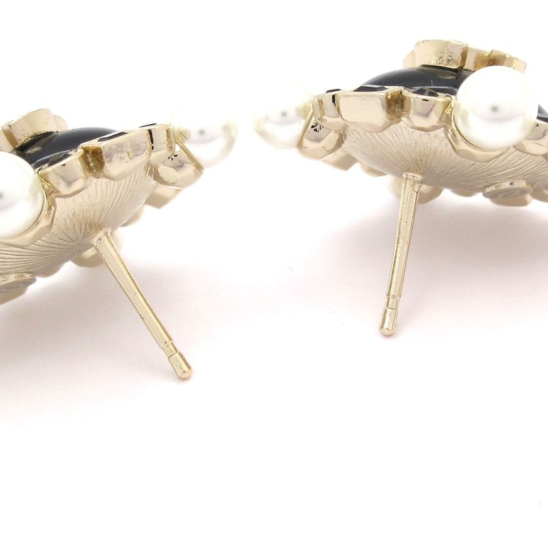 Chanel Earrings Coco Mark Black×gold×white