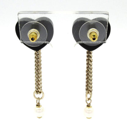Chanel Earrings Coco Mark Black×gold×white Heart