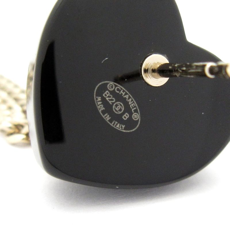 Chanel Earrings Coco Mark Black×gold×white Heart