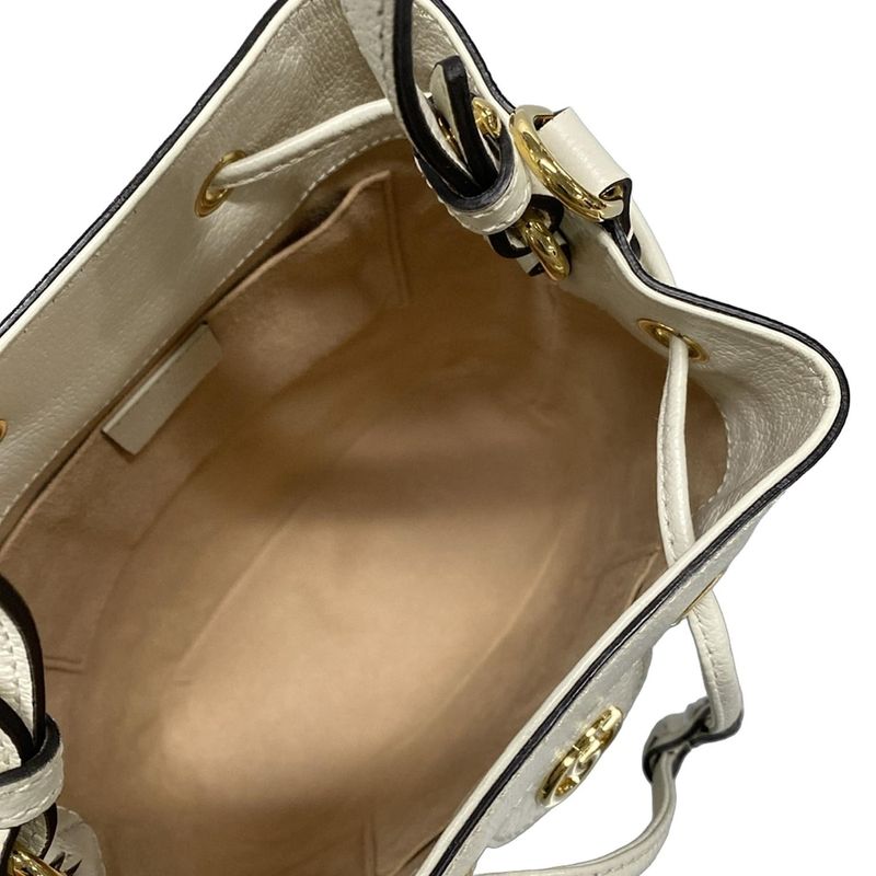 Gucci Handbag Ophidia Small Bucket Bag 610846 White Leather