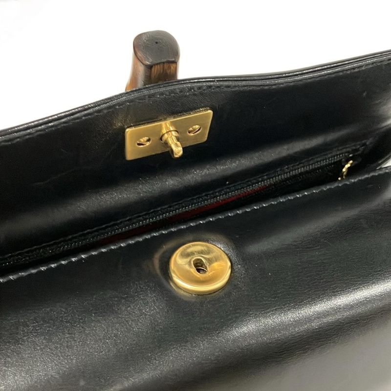 Gucci Handbag Bamboo 000330175 Black And Gold Leather