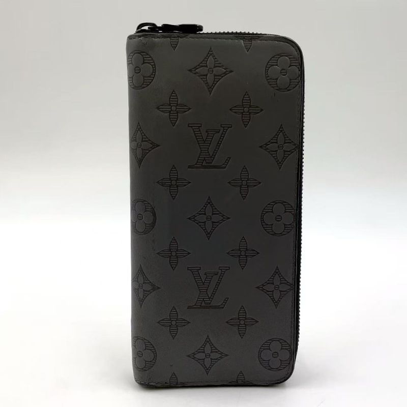 Louis Vuitton Vertical Round Monogram Shadow RFID Reactive PVC Dark Grey Wallet