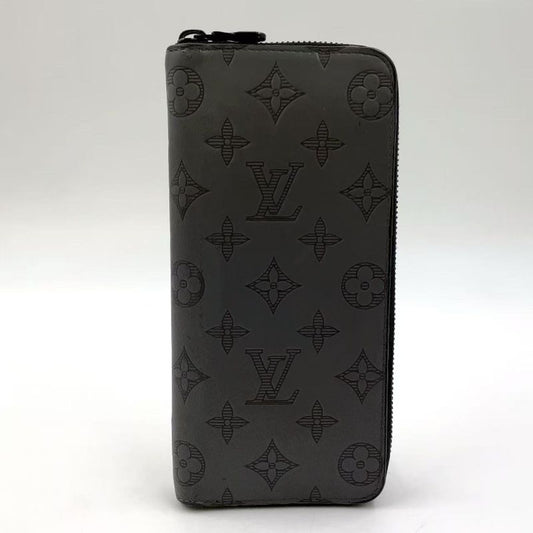 Louis Vuitton Vertical Round Monogram Shadow RFID Reactive PVC Dark Grey Wallet