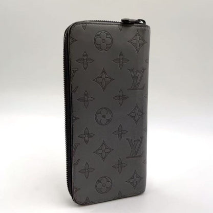 Louis Vuitton Vertical Round Monogram Shadow RFID Reactive PVC Dark Grey Wallet
