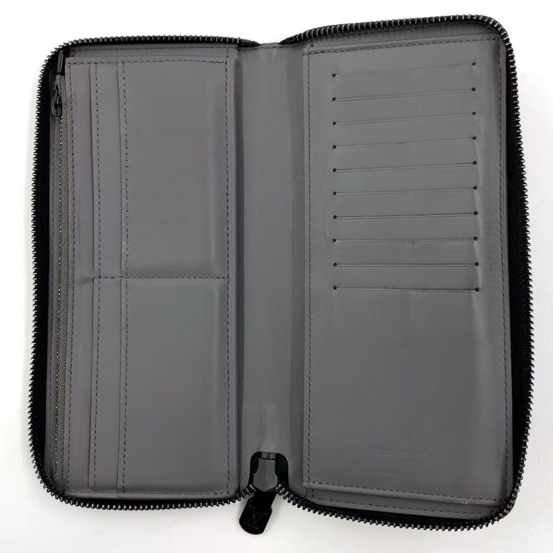 Louis Vuitton Vertical Round Monogram Shadow RFID Reactive PVC Dark Grey Wallet