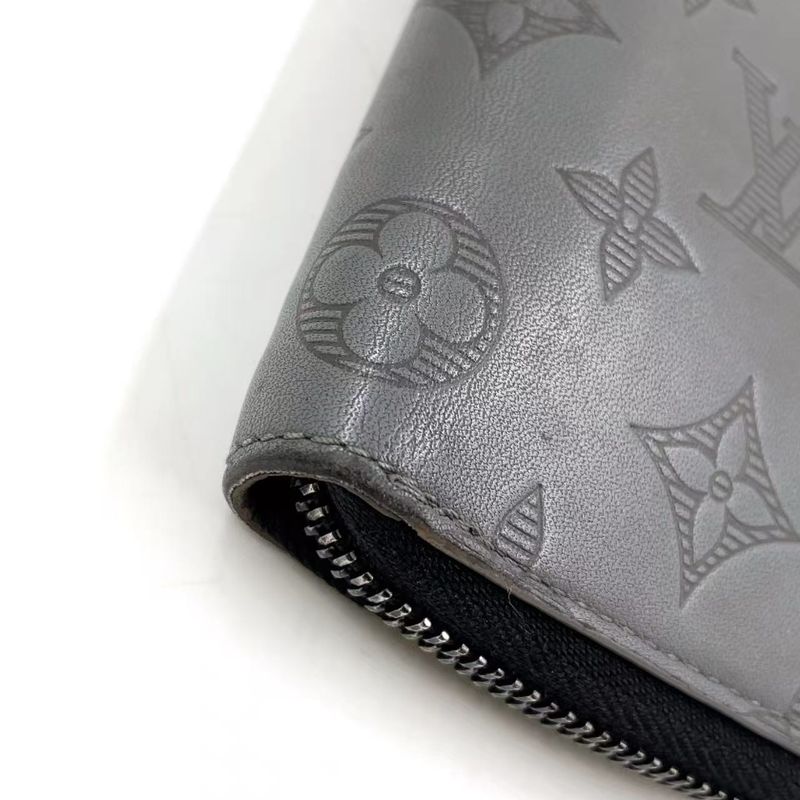 Louis Vuitton Vertical Round Monogram Shadow RFID Reactive PVC Dark Grey Wallet