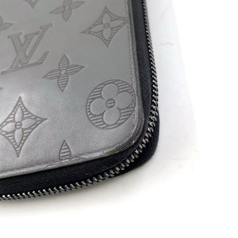 Louis Vuitton Vertical Round Monogram Shadow RFID Reactive PVC Dark Grey Wallet