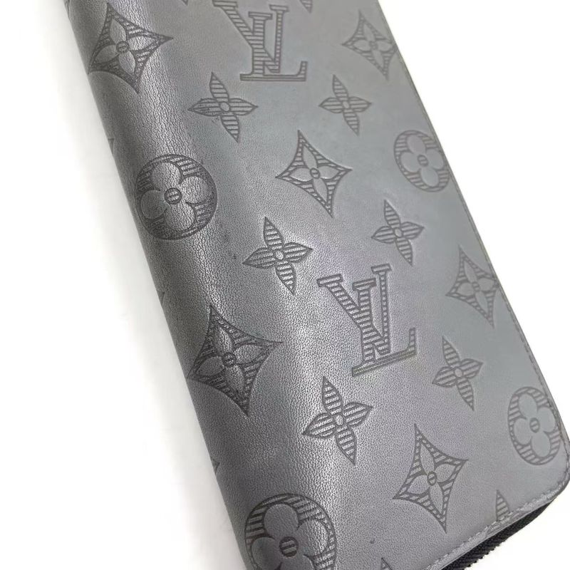 Louis Vuitton Vertical Round Monogram Shadow RFID Reactive PVC Dark Grey Wallet