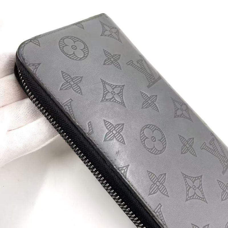 Louis Vuitton Vertical Round Monogram Shadow RFID Reactive PVC Dark Grey Wallet