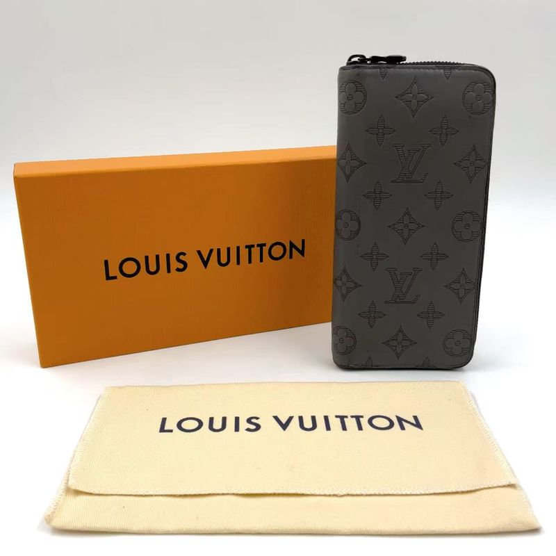 Louis Vuitton Vertical Round Monogram Shadow RFID Reactive PVC Dark Grey Wallet