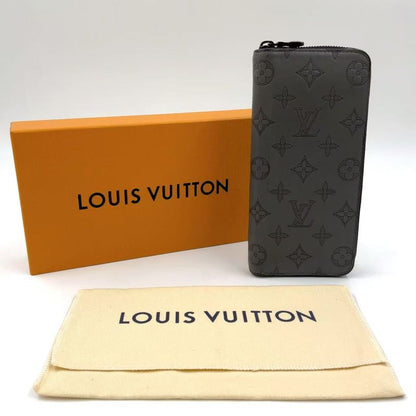 Louis Vuitton Vertical Round Monogram Shadow RFID Reactive PVC Dark Grey Wallet