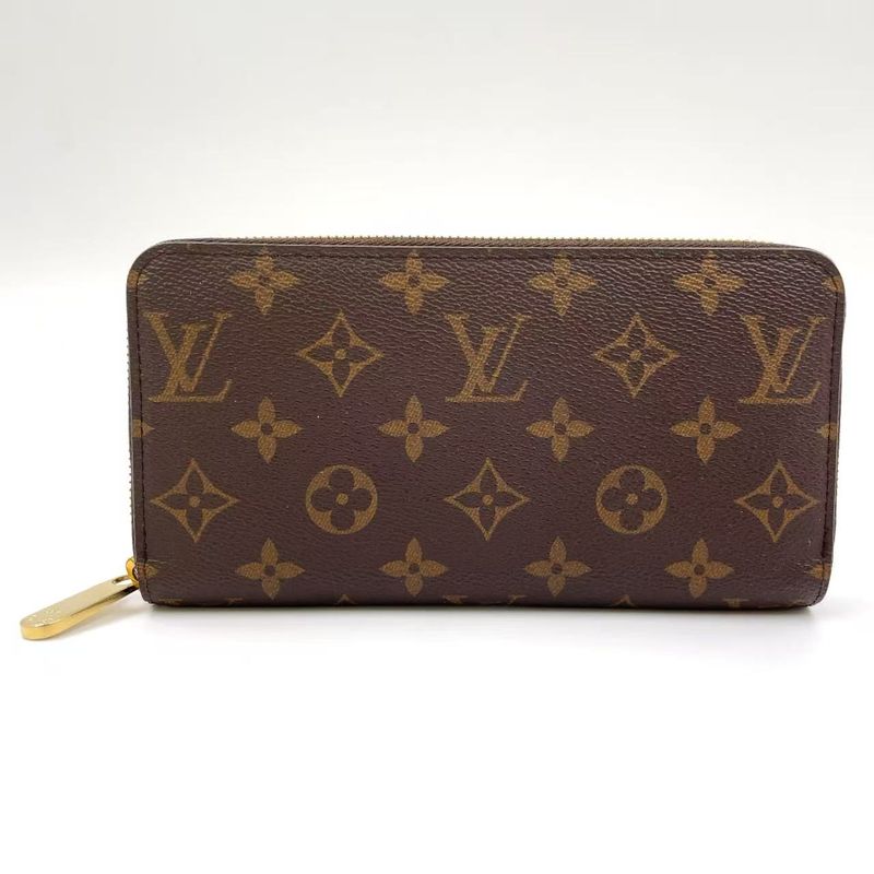 Louis Vuitton Zippy Wallet Monogram PVC Brown Round Zipper Long Wallet Gold