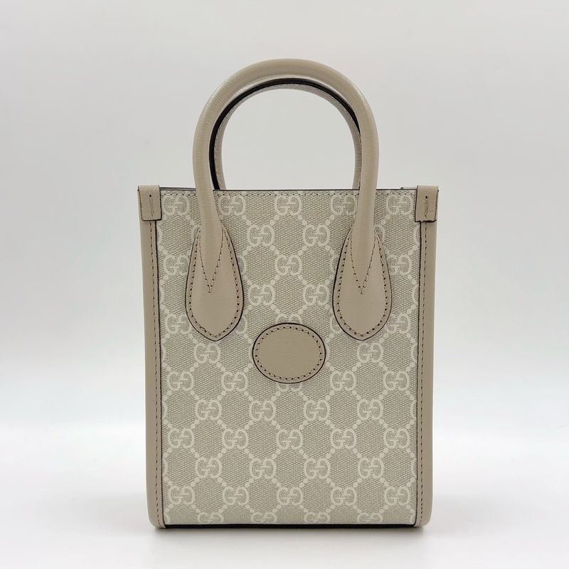 Gucci Interlocking G Mini 2WAY Shoulder PVC Beige Handbag Gold