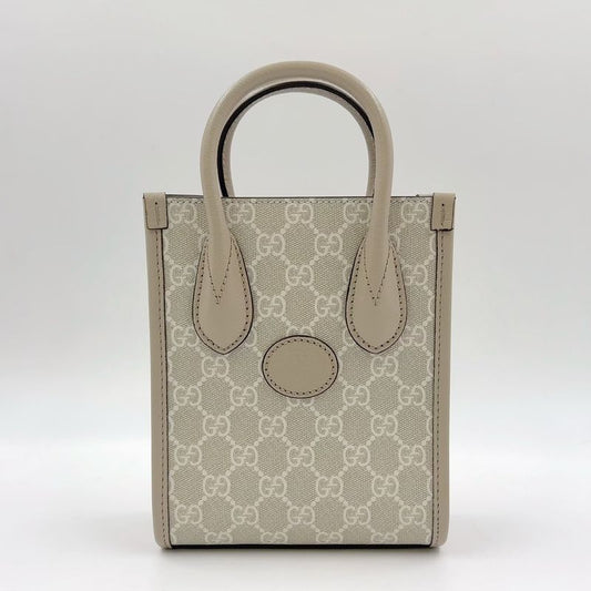 Gucci Interlocking G Mini 2WAY Shoulder PVC Beige Handbag Gold