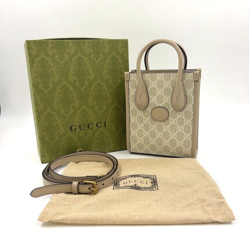 Gucci Interlocking G Mini 2WAY Shoulder PVC Beige Handbag Gold