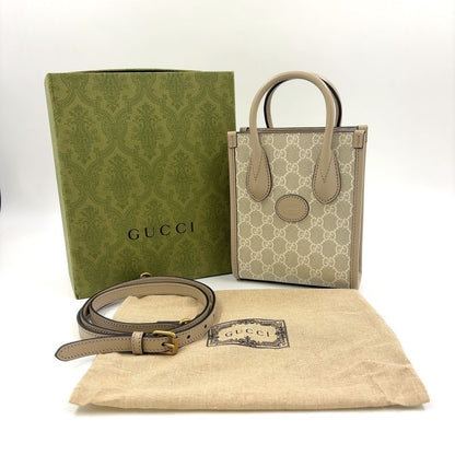 Gucci Interlocking G Mini 2WAY Shoulder PVC Beige Handbag Gold