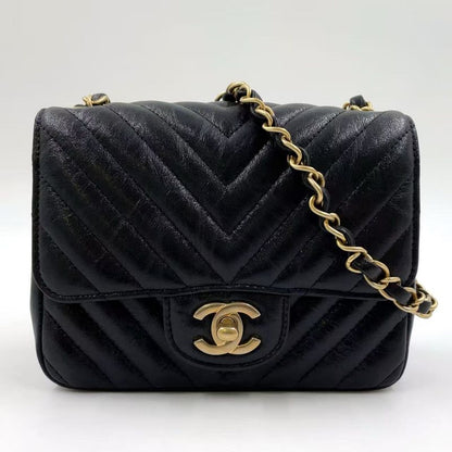 Chanel Mini Matelasse V-stitch Serial No 26 Lambskin Black Shoulder Bag Gold